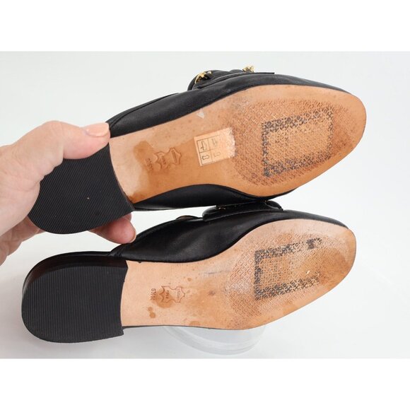 Tory Burch Womens Mule Flat Size 5.5 Black Leather Chain Link Slip On Shoes - Picture 12 of 13